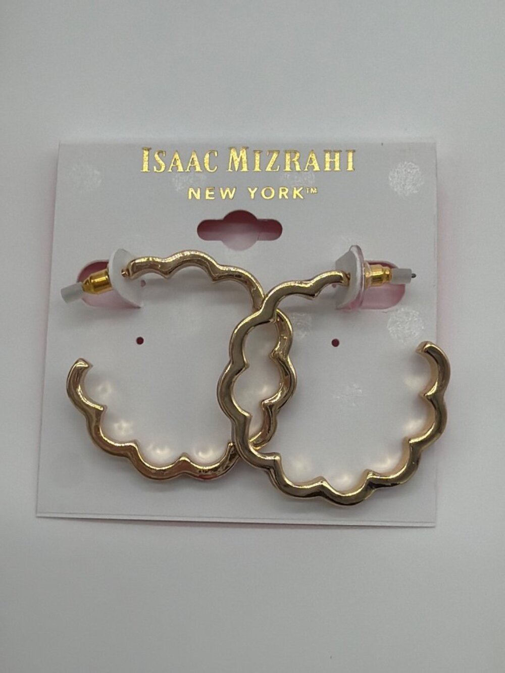 Isaac Mizrahi Gold-Tone Scalloped Hoop Earrings With Burgundy Enamel Finish New